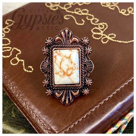 Howlite Natural Stone Adjustable Ring - Picture 2 of 8